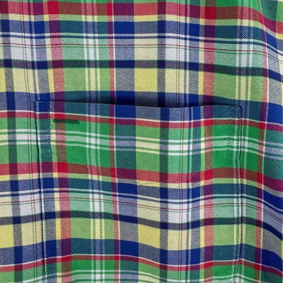 Vintage Tommy Hilfiger Shirt Mens Medium Green Plaid Crest 90s Y2K Camp Casual - Picture 5 of 13